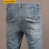 Jeans da uomo con cerniera blu per motociclisti, pantaloni in denim da uomo