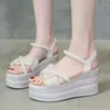 Sandals Fashion String Bead Wedge Shoes For Women 2023 Summer Beige Heeled Platform Black Retro Comfort Gladiator