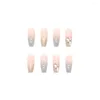 False Nails HEALLOR 24pcs Press On Long French Love Heart Nail Gradient Fake Full Cover