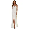 Vestidos de baile de uma linha decote branco elegante suspender high-end celebridade vestidos longos com fenda vestidos de noite para mulher