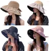 Chapeaux à large bord été soleil paille pour femmes ruban arc chapeau de plage femme mode UV UPF Protection voyage 202 Y6B9