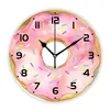 Zegarki ścienne 3D Urocza różowa akwarela z posypkami zegar kuchenny Girly Donut okrągły zegarek do dzieciaka dziecięcego prezent