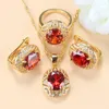 Серьги ожерелья наборы Dubai свадебные женские аксессуары золотой цвет Большой красный гранат и подвесной кольцо женские наборы