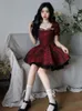 Vintage Women Spring Sexy Halter New Year Party Red Lace Dresses Y K Long Sleeve Slim Waist Dress Female