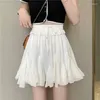 Rokken Dames Causaal Kant Hoge Taille Grote Zoom Witte Rok Koreaanse Mode Elastisch Onregelmatige Ruche A-lijn Mini