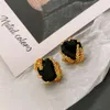 Boucles d'oreilles tendance européenne et américaine, Niche rétro, gemme noire, enroulement d'oreille de blé pour femme