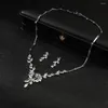 Necklace Earrings Set Sliver Crystal Cubic Zirconia Leaf Bridal Necklaces Women Wedding Accessories Elegant Rhinestone Choker