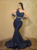 Aso ebi Arabic Navy Blue Romaid Вечерние платья кружевные выпускные платья с бисером