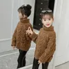 Sets 2023 Herfst Winter Baby Meisjes Effen Warme Gebreide Truien Coltrui Casual Criss Cross Truien Tiener Dikke Kleding X09 231123