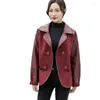 Women's Leather Autumn Winter Jacket Women Loose Suit Collar Woolen Coat Double-Breasted Buttons Outerwear Fashion Overcoat Female