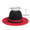 Baskenmützen QBHAT Schwarzer und roter Patchwork-Fedora-Hut Damen Herren Panama Trilby Gefilzte Mütze Gentleman Damen Party Hochzeit Fedoras