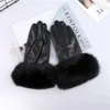 Five Fingers Gloves Arrival Wholesale Women's Real Sheepskin Leather Gloves With Rabbit Fur Cuffs Female Cycling Warm gloves Fleece Lining 231123