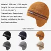 Mens Winter Sticked Earflappar Beanie Hat Winter Warm Skull Cap Hatts Slouchy Hats Ear Warmer Ear Covers Outdoor Fleece Hat For Ski