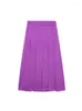 スカートkumsvag 2023女性夏サテンプリーツファッション甘いソリッドサイドジッパー膝の長さの女性エレガントなストリートスカート服