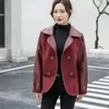 Women's Leather Autumn Winter Jacket Women Loose Suit Collar Woolen Coat Double-Breasted Buttons Outerwear Fashion Overcoat Female