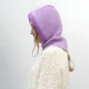 Foulards coréens INS épissé bouton cagoule chapeau femme hiver chaud tricoté une pièce cou