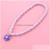 Jóias Pingente Colares Doce Crianças Colar Resina Bonito Princesa Flor Crianças Rosa / Azul / Roxo Bead Set Para Meninas Criança Jóias Gi DHPVT