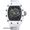 Watch Richa Luxury Barrel Type Mens Milles Mechanical Carbon Fiber Automatic White Ceramic Personality Large Dial Swiss Movement