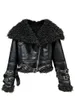 معاطف الخندق النسائية Prepomp 2023 Winter Collection Lambswoll Twlar Belt Faux Leather Fur Jacket Women Cotton Coat GM199