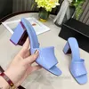 Designer Women's High Heel Slippers Sexy Chunky Heel Leather Party Fashion Summer Jelly Sandals 8.5 4.5 Cm Size 35-43