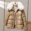 Women's Trench Coats Winter Women Faux Lamb Wool Collar Lapel Drawstring Coat Lady Casual White Duck Down Midi Puffer Parka Outwear