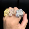 Обручальные кольца 3 цвета Big Iced Out Bling 5A CZ Classic Full Finger Ring для мужчин Размер 7 8 9 10 11 Cool Rock Punk Hip Hop Jewelry 231122