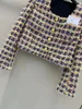 Kadın Ceketler Tasarımcı Tasarımcısı 23 Sonbahar/Kış Yeni Stil Mizaç Yaşı Dokumayı Azaltma Kemeri Sarılı Kalın Tüvit Karışılmış Kısa Ceket B0IF Y4ni