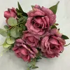 Dekorative Blumen Braut Hochzeitsstrauß 9 Köpfe Rose Brautjungfer Kunstseide Blume DIY Zubehör