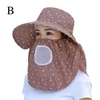 Cappelli a tesa larga Cappello da sole estivo Cappellino di protezione UV da donna Viaggi all'aperto Ciclismo Maschera Scialle Antivento Raccolta del tè rimovibile