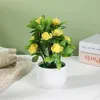 Decorative Flowers Artificial Bonsai Easy Care Realistic No Watering Non-withered 12 Fake Rose Potted Plant Home Supplies