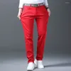 Jeans da uomo in pile invernale colore rosso moda pantaloni slim dritti pantaloni casual in denim elasticizzato di marca maschile autunno