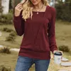 Blusas femininas confortáveis manga longa top chique gola quadrada cruz camiseta torção textura solta ajuste pulôver tops para outono inverno