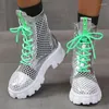 Dress Shoes Candy Color Summer Sandals Lace Up Green Pink Girl Cute Powder Breathable Mesh Large Size Women's Boots Zapatos De Mujer Gothic