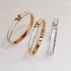 Bangle 316L Stainless Steel Letter V Bangles For Women Fashion Brand Jewelry Waterproof 18K Gold Plated Bracelets Party Accessories