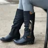 Stiefel Mid Calf Western Frauen Lange Overknee Winter Reißverschluss Schuhe Punk Leder Retro Schwarz Damen Schnee 231123