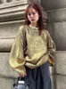 Maglione girocollo con colletto in metallo lucido Top da donna Pullover lavorato a maglia a maniche lunghe larghe Autunno Inverno Elegante streetwear alto