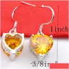 Orecchini Collana Luckyshine 925 Sier Collane e orecchini Set di gioielli Cuore Gemme di citrino giallo per le donne Fidanzamento Drop Delive Dh12N