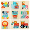 New New 3D Puzzle Cartoon Animals Vehicle Cognitive Jigsaw Puzzle Wooden Toys for Children Baby Puzzle Game Gift 2023