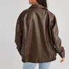 Women's Leather Women Oversized Faux Jackets Casual Motorcycle Jacket Fashion Long Sleeve Coat Lapel Zipper Vintage Streetwear