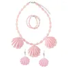 Necklace Earrings Set Women Jewelries Pink Jewelry Shell Seashell Flower Girl Bracelet Costume Girls Dress Beaded