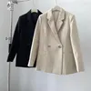 TRABALHOS femininos de alta qualidade pista de 2 peças conjuntos femininos moda casual lapela blazer duplo blazer 23 shorts de cintura