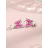 Boucles d'oreilles en argent Sterling 925 pour femmes, avec papillon rose joyeux et perle, livraison directe, bijoux Othx5