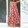Sukienki swobodne sukienka damska v szyja luźna typ kontrast kolor kwiatowy print bez rękawów na plaży żeńskie ubrania Summer dama