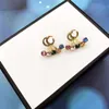Modefärgad Crystal Fan Stud örhängen Kvinnor 14K Gold Brass Brand Designer Earrings Present smycken