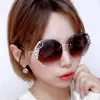 Sunglasses Trendy Oversized Rimless Ladies Luxury Design Sun Glasses Women Large Frame Ocean Lens Eyeglasses