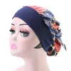 Berets Imitated Silk Fabric Headscarf Printed Turban Creative Chemotherapy (Dark Blue)