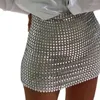 Saias Sexy Silver Grid lantejas de costura mini saia corporcão feminino de verão na cintura alta pacote brilhante