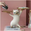 Decorative Objects Figurines Nordic Resin Cat Tray Statue Bedroom Entrance Home Office Table Desk Decor Accessorie Key Candy Conta Dhw3N