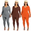 Designer Fall Winter Tracksuits Two Piece Set Women Ribbed Outfits Långärmad V-ringning Sweatshirt och Leggings Casual Solid Sweatsuits Bulk grossistkläder 10383