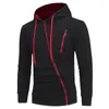 Sweat à capuche pour hommes, fermeture éclair diagonale, couleur unie, manches longues, vêtements de sport, décontracté, quotidien, maquillage de rue, noir et blanc